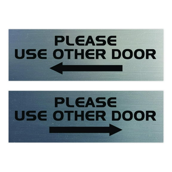All Quality PLEASE USE OTHER DOOR Sign - (2 Pack) (Brushed Silver) Small 2" x 6"