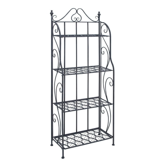 DecMode Traditional Metal Bakers Rack with Scrollwork Design and Black Finish, 25"W x 64"H