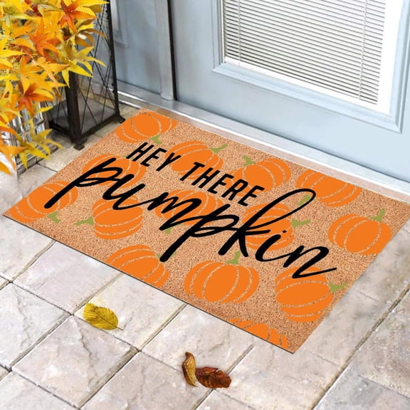Fall Door Welcome Mat, Thanksgiving Orange Outdoor Rug, Hello-Pumpkin Welcome-Doormats - Non-Slip Coir Entrance-Mat Fall-Harvest-Festival Front-Door-Mat Entrance Mat for Home Kitchen Bathroom