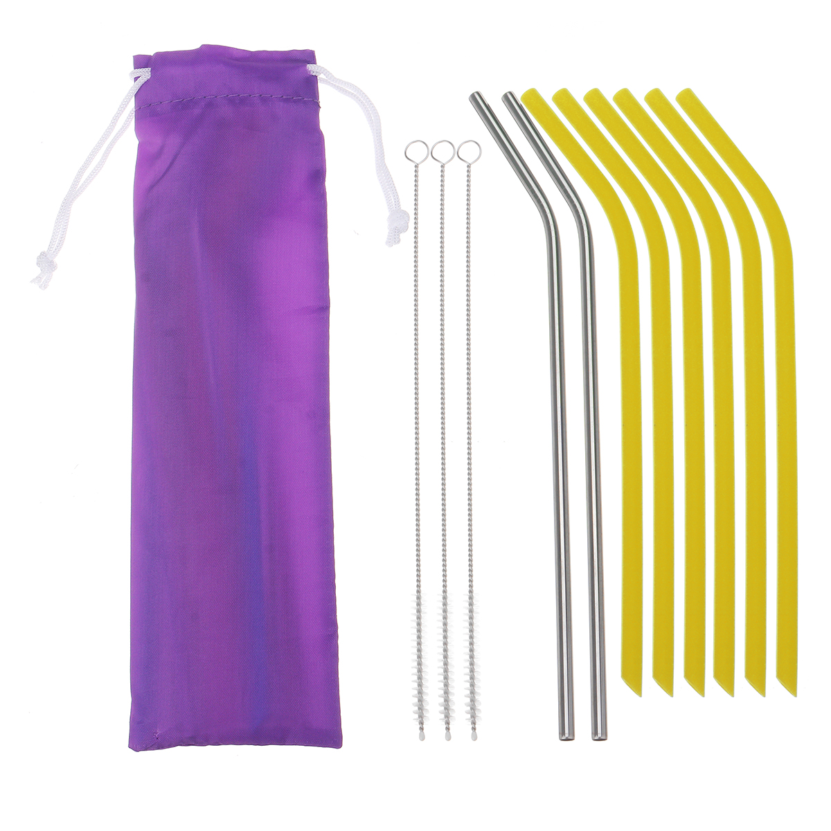 12Pcs/set Reusable Drinking Straws Set 6x Silicone Straw + 2x Stainless