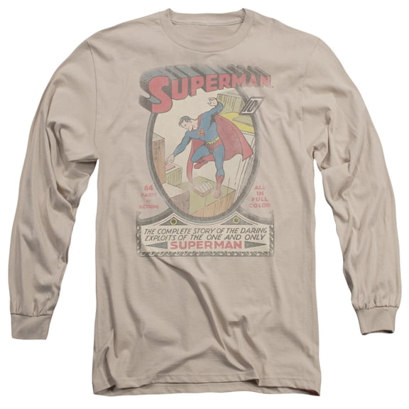 DC Comics Superman 1 Distressed Long Sleeve Adult 18/1 T-Shirt Sand