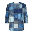 thumbnail image 4 of Blmnix Womens Tops Fall Checkered Pullover Fashion Tunics Workout Tops 3/4 Sleeve Crew Neck Blue Tops, 4 of 5