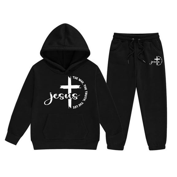 Tiweut 2 Piece Outfits for Girls Hoodie and Pants Kids Letter Print Sweatshirt Joggers Clothes Suits,2-3 Y