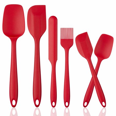 Silicone Spatula Set, G.a HOMEFAVOR Heat-Resistant Spatula - One Piece Seamless Design, Rubber Spatula Non-Stick for Cooking, Baking and Mixing (6 Piece Set, Red)