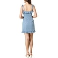 thumbnail image 4 of MODA NOVA Junior's Polka Dots Sleeveless A Line Slip Ruffle Tie Short Mini Dress Light Blue-Dots S, 4 of 6