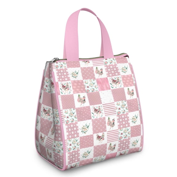 Pioneer Flower Floral Print Pattern Insulated Lunch Bag for Women & Adults,Large Portable Soft Cooler Lunch Bag,Thermal Food Storage Tote with Pearl Cotton,8.66L,8.75x5.75x9.5 Inch