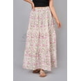 thumbnail image 2 of Women White & Pink Floral Block Printed Maxi Skirt with Elastic Waist, Flowy Casual Summer Skirt - XXL, 2 of 6