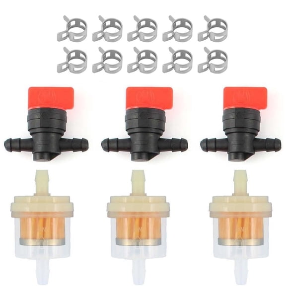 ARCADORA Fuel Filter Inline Shut Off Valve Clamps Kit Plastic For Briggs Stratton John Deere Snapper Toro Lawn Mower Tractor