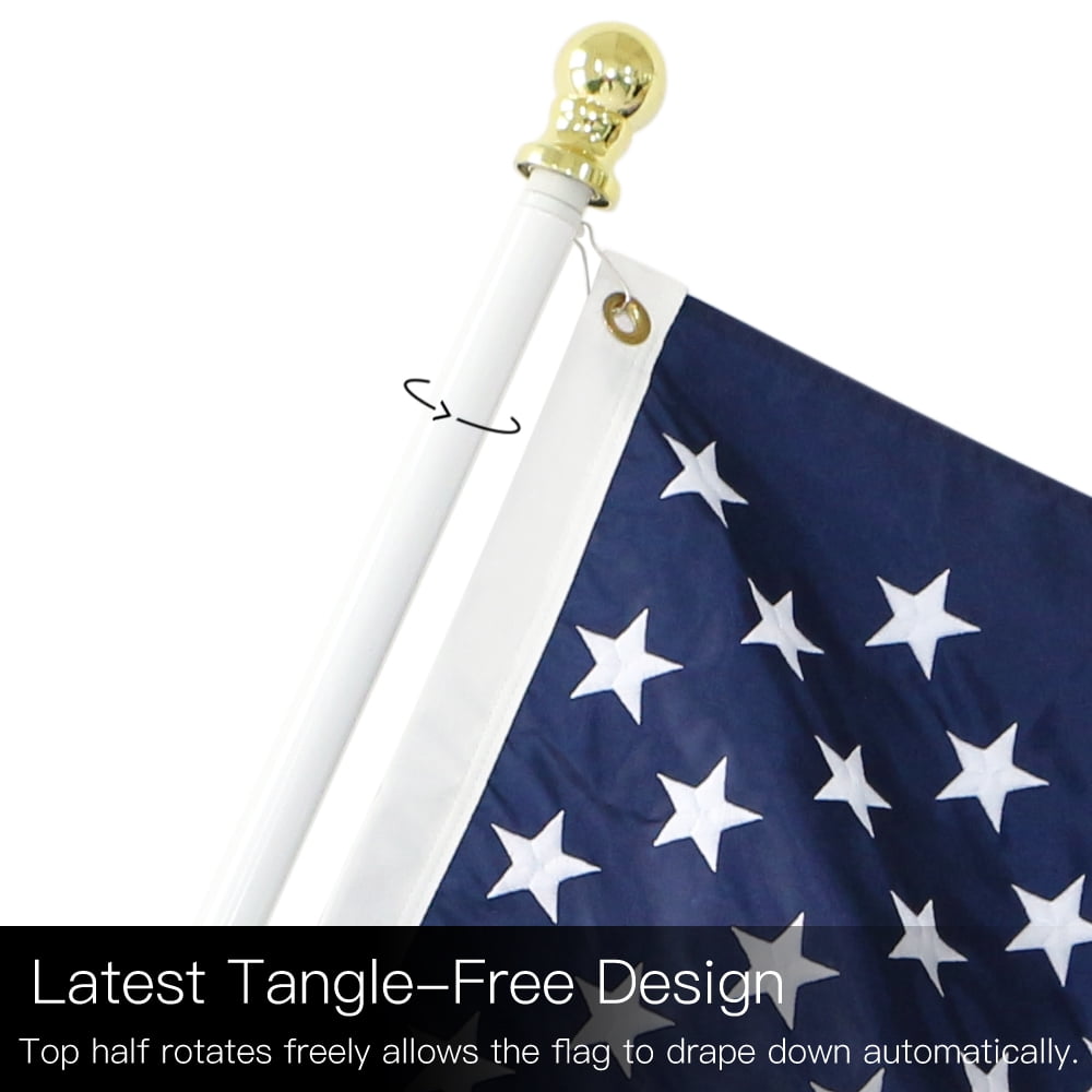 Anley 6 feet No Tangle Spinning Flagpole, Aluminum Spinning Wall Mount Flag Pole - White