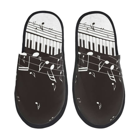 Balery Piano Keys With Musical Notes Slient Indoor Furry Fleece Comfort House Shoes Soft Non-Slip Home Shoes Cotton slippers House Slippers-- Medium