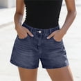 thumbnail image 2 of ClodeEU Women's Elaist Waist Denim Shorts,Casual Stretch Jean Shorts with Pockets Dark Blue,Women's Plus S, 2 of 9