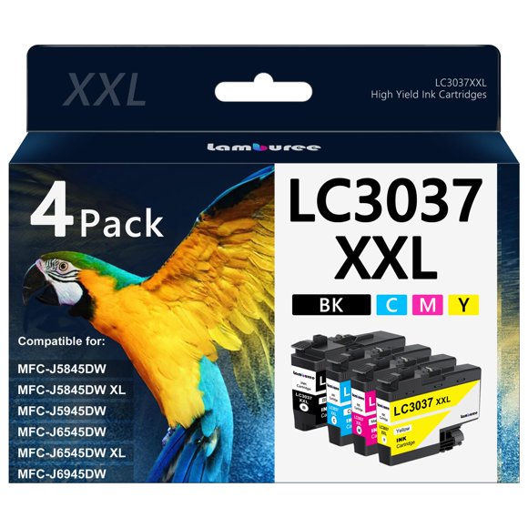 Cartuchos de tinta Lamburee LC3037 XXL de súper alto rendimiento, paquete de 4