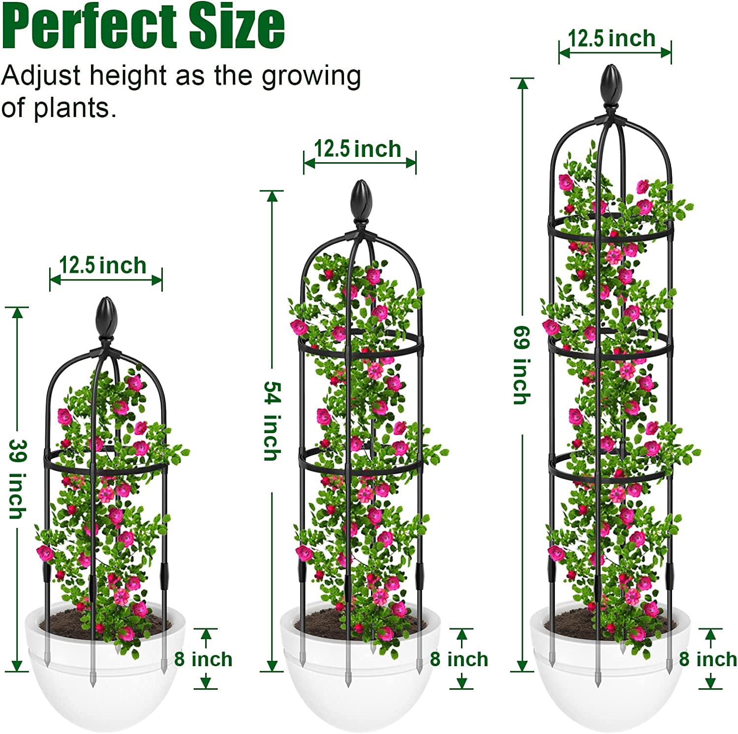 BUSATIA Garden Obelisk Trellis for Climbing Plants Outdoor, 6FT Tall Rustproof Plant Trellis Climbing Plant Support, Garden Tower Trellis for Potted Plants Flowers Vegetable Vine Indoor Outdoor