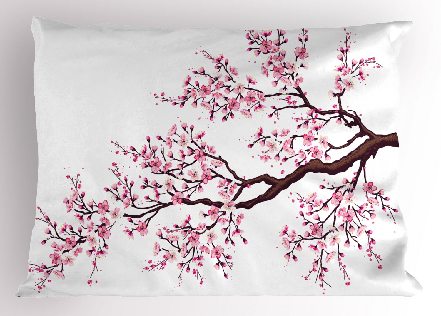 Japanese Pillow Sham Branch of a Flourishing Sakura Tree Flowers Cherry Blossoms Spring Theme
