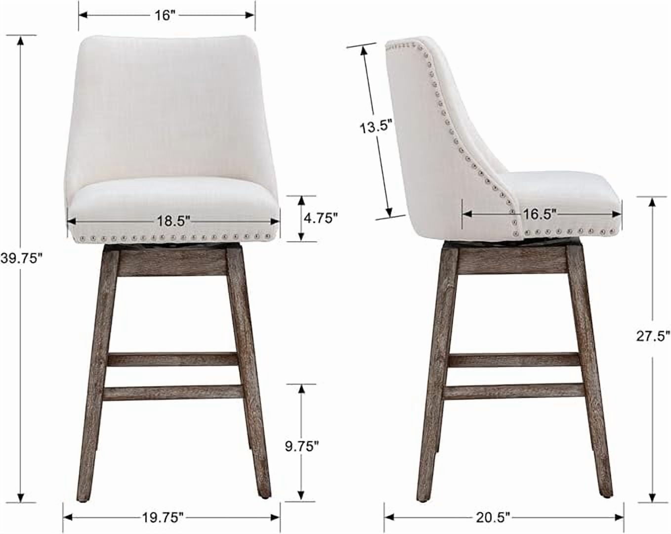 Guyou 27.5"Counter Height Bar Stools Set of 4, Nailhead Trim Linen Barstools with Back and Wood Legs, 360°Swivel Upholstered Stool Chairs for Kitchen Island Breakfast Bar Restaurant, Cream