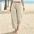 thumbnail image 2 of Cropped Linen Barrel Pants for Women Drawstring Wide Leg Cotton Capris 2026 Casual Summer Boho Baggy Palazzo Trouser Beige M, 2 of 6