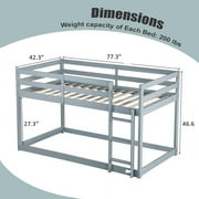 Bunk Bed Twin Over Twin, Low Twin Size Floor Bunk Beds with Ladder, Solid Wood Junior Bunk Bed for Bedroom, No Box Spring Needed-Gray