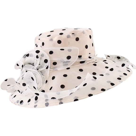 YooGuoGuo Women's Organza Church Fascinator Hats Tea Party Bridal Wedding Derby Hats Elegant Polka Dot Wide Brim Dress Caps