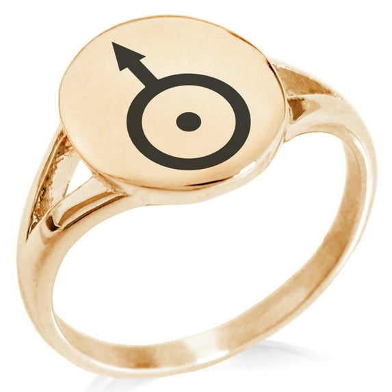 Stainless Steel Solar System Planetary Uranus Minimalist Oval Top Polished Statement Signet Ring