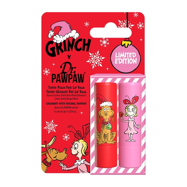 Ensemble de Baumes à Lèvres Dr. PawPaw The Grinch Rouge Ultime et Pêche