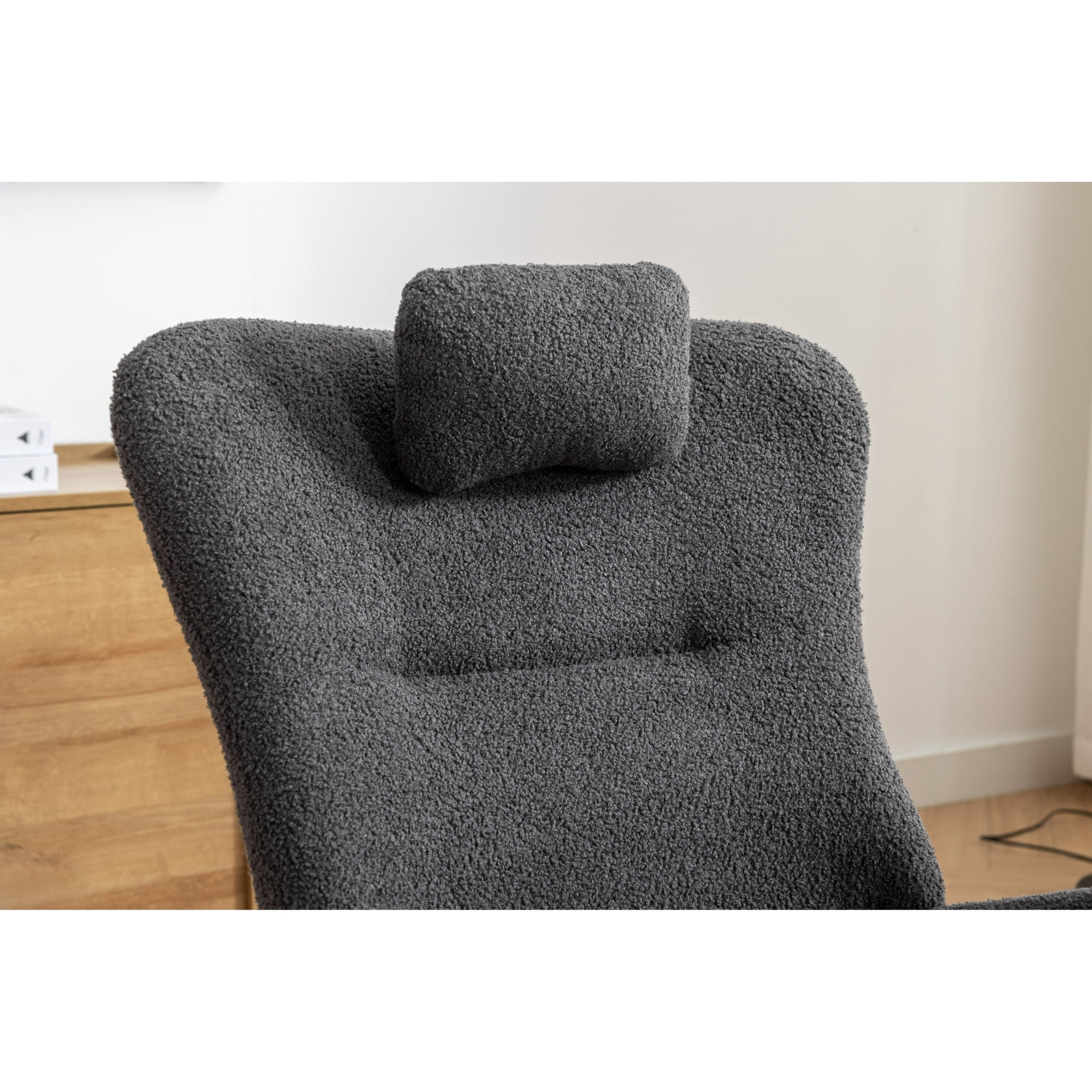 Leumius Nursery Rocking Chair, 35.5" Teddy Fabric Upholstered Glider Rocker with High Backrest, Modern Rocking Accent Chairs Comfy Side Chair for Nursery, Bedroom, Living Room,Dark Gray