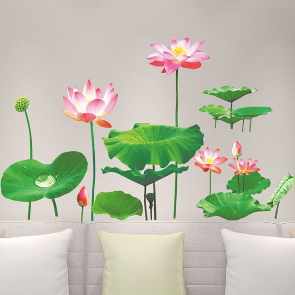 Lotus wall stickers Lotus wall decals Bedroom Living Room Entryway Home Wall Decoration Self-Adhesive Suitable for Children's Bedrooms, Bathrooms and Living Rooms(Peel and Stick Wall Decals)