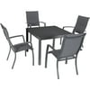 Hanover Naples 5-Piece Outdoor Dining Set with 4 Padded Sling Chairs and a 38" Square Dining Table