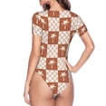 thumbnail image 4 of The Xecao Brown Palms Women's Crew Neck Body Suit, a short-sleeved bodysuit and basic swimsuit, both comfort and style for dating and daily life, 4 of 9