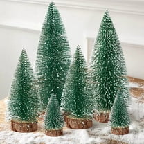 TETOU 6pcs Mini Christmas Trees Snow Bottle Brush Tree Green with 4 Sizes for Village Home Table Decoration
