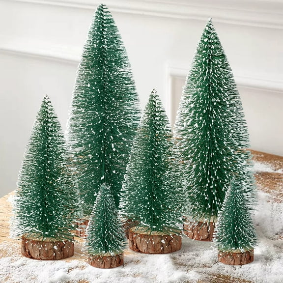 TETOU 6pcs Mini Christmas Trees Snow Bottle Brush Tree Green with 4 Sizes for Village Home Table Decoration