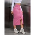 thumbnail image 6 of Womens Pink High-Waist Slim Fit Denim Midi Skirt With Side Split, 6 of 8