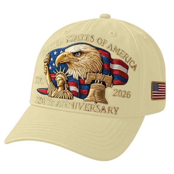 U.S. 250th Anniversary Eagle Hat, Patriotic Baseball Cap with Printed Eagle Design, Vintage Washed Adjustable Cap, Celebrate 1776 - 2026 Freedom and Pride, Dark Green