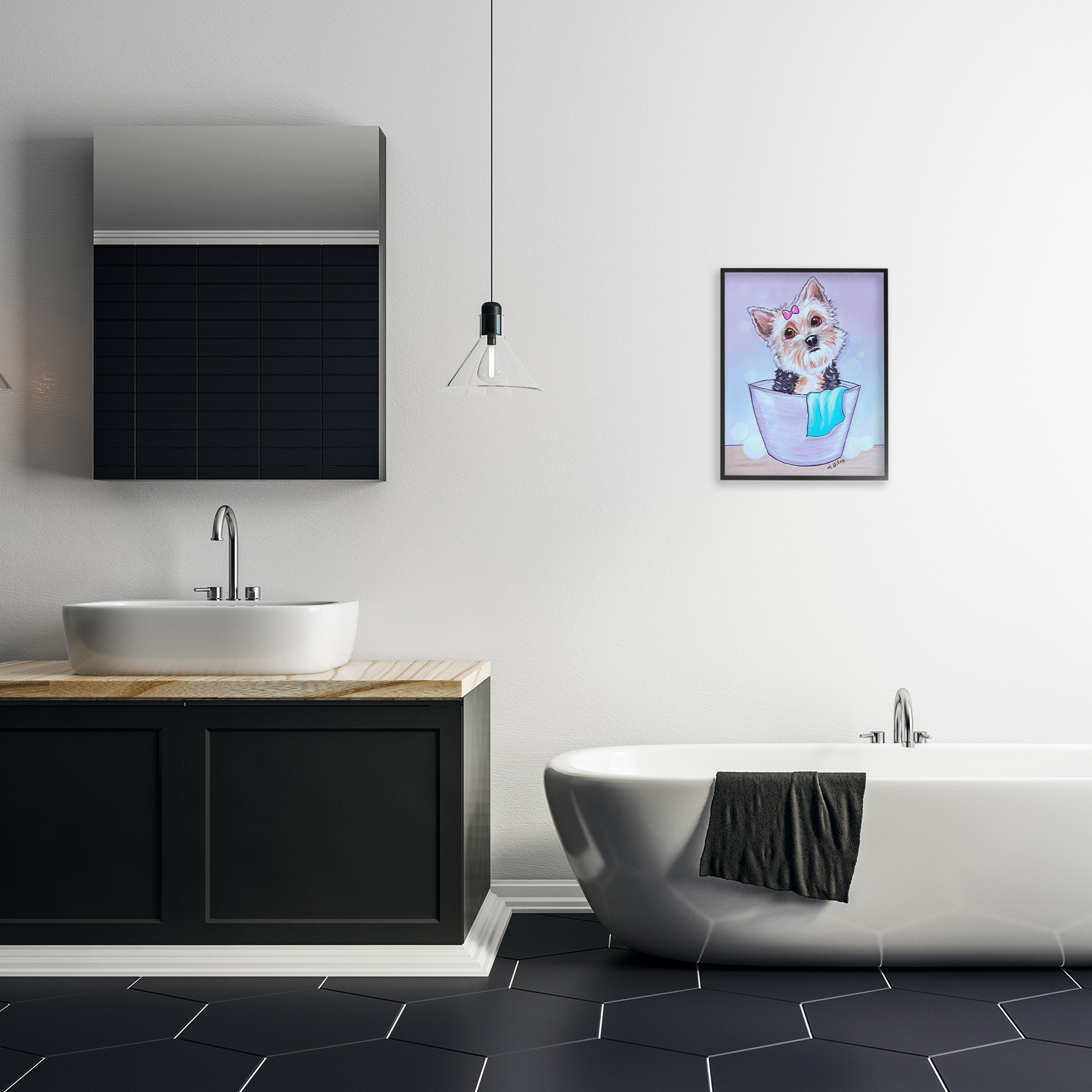 Stupell Industries Terrier with Soap Bubbles Animals & Insects Painting Black Framed Art Print Wall Art, 16 x 20
