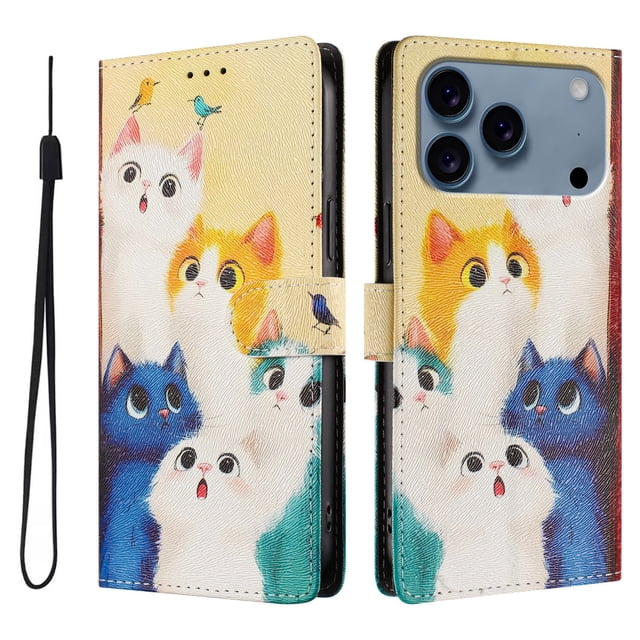 FOXDOCK Funda Tipo Cartera para iPhone 17 Pro con Soporte y Correa – Diseño de Patrones Lindos