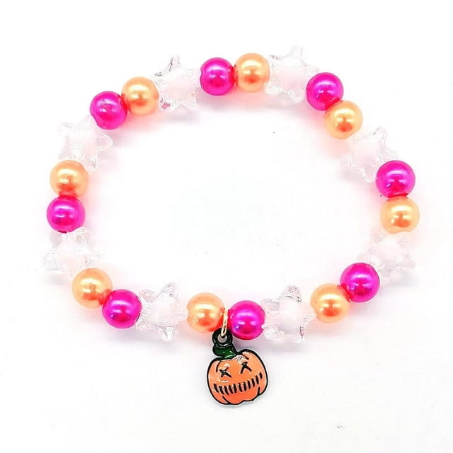 COM1950s Ensemble de Bracelets Extensibles Perlés d'Halloween des Années 1950, Cadeaux de Fête Élastiques avec Breloques d'Halloween Effrayantes Incluant Citrouille et Chauve-Souris, Idéal pour les Déguisements pour Adultes et les Événements de Carnaval d'Automne
