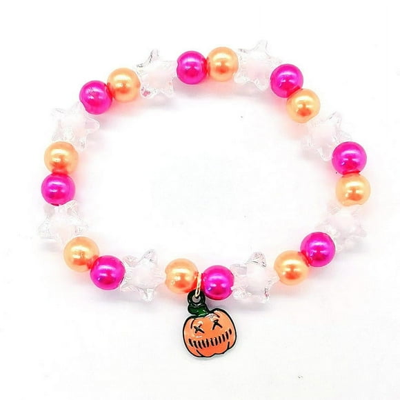 Halloween Bracelet Orange Citrouille Perlé à la Main, Décorations de Fête Halloween