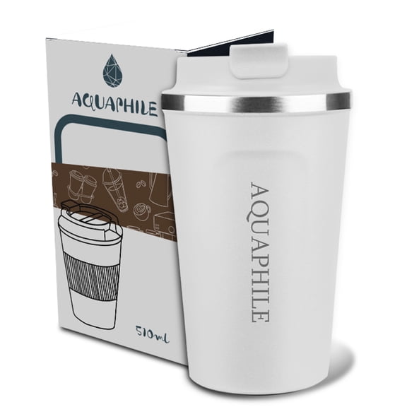 Aquaphile 17oz Coffee Mug to Go Stainless Steel Thermos Double Wall Insulated Coffee Cup Reusable Travel Mug with Leak proof Lid, White