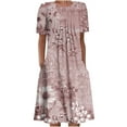 thumbnail image 1 of QIPOPIQ Robes Midi pour Femmes à Étages à Manches Courtes Robes Décontractées Col Rond Robe d'Été Robes Pliantes à Imprimé Offres 2023, 1 of 5