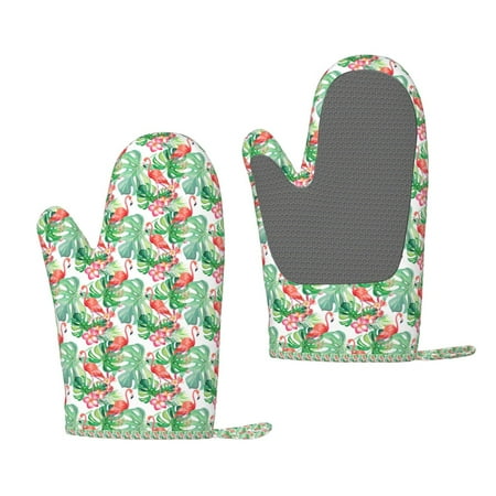 

Lafuoo Flamingo And Monstera Pattern Silicone Anti-Scalding Gloves Hanging Rope Gloves are Suitable for Kitchen Utensils for Kitchen Baking Cooking Outdoor Barbecue