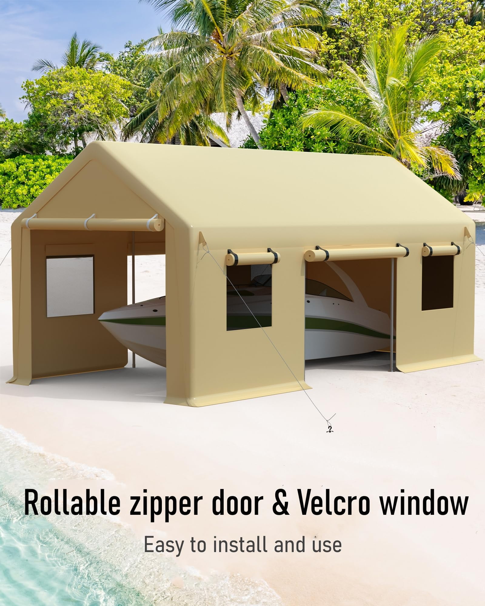 Heavy Duty 10x20FT Carport Zipper Door Replacement - Portable Garage Shelter Cover, 3-Layer PE, Steel Frame Compatible, 11FT Tall, Roll-Up Doors - Yellow, 160G