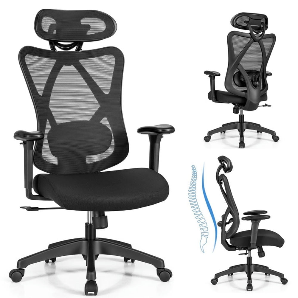 Demi Bonn High Back Mesh Executive Office Chair with Adjustable Lumbar Support, Rolling Work Computer Desk Chair, Black