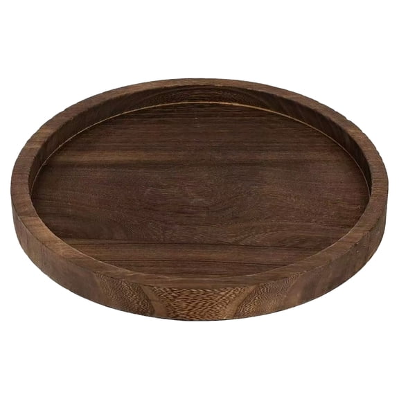 qadh Round Tray Wood Serving Platter, Vintage 7.85/11.2 inch Round Dessert Plate Multipurpose Candle Holder Tray Decorative Tray for Farmhouse Table Centerpiece Christmas Home Decor (Coffee)