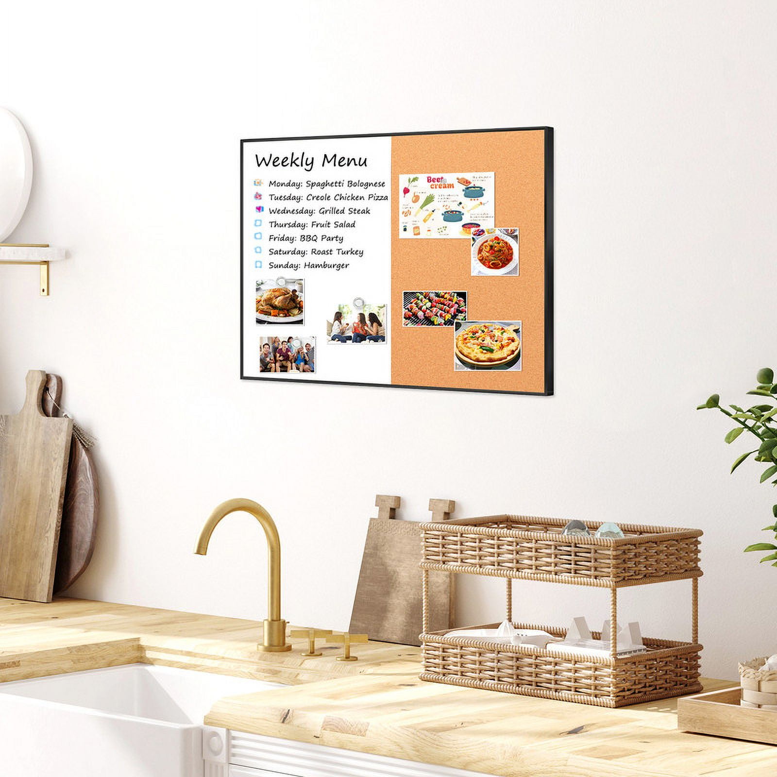 Cork Board White Board Combo, 24"x18" Small Bulletin Board for Wall, Magnetic Dry Erase Corkboard, Vision Whiteboard for Office,Home,School, Black Frame