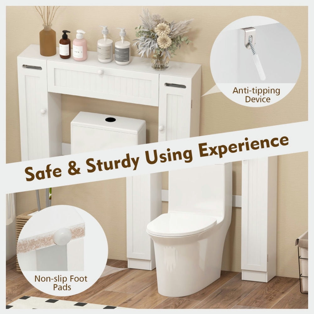 Finihen Toilet Storage Cabinet, Bathroom Cabinet Organizer, Over The Toilet Bathroom Cabinet with Adjustable Shelves and Paper Holder, for Bathroom, White