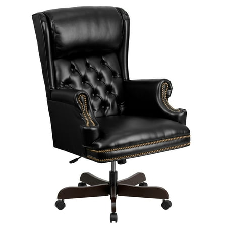 UPC: 0847254076692 | Flash Furniture High Back Traditional Tufted Black LeatherSoft Executive Ergonomic Office Chair with Oversized Headrest & Nail Trim Arms
