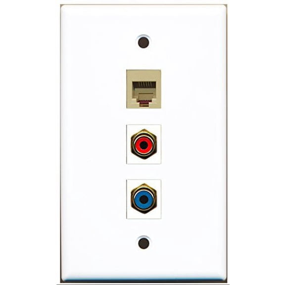 RiteAV - 1 Port RCA Red and 1 Port RCA Blue and 1 Port Phone RJ11 RJ12 Beige Wall Plate