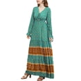 thumbnail image 3 of Pudcoco Robe Longue Femme, Imprimé Floral Col en V Manches Longues Nouée une-Pièce pour Printemps Automne, 3 of 5