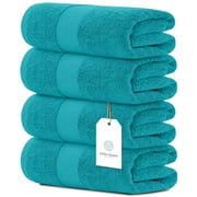 White Classic Luxury Bath Towels Large Pack of 4, Hotel Quality Bathroom Towel 27 x 54 Set, Aqua Shower Cotton Towels 4 Pack, Large Thick Plush Bath Towels 700 Gsm For Body, Hair, Pool, Turquoise