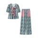 thumbnail image 1 of Conjuntos de pantalones largos con estampado Floral para mujer, camisa de manga abombada con solapa y cordones, pantalones largos con bolsillo, trajes elegantes de 2 piezas, 1 of 5