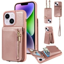 Dteck for iPhone 14 Plus Case with RFID Blocking Card Holder, iPhone 14 Plus Crossbody Wallet Case Shockproof Purse PU Leather Protective Back Cover,Rosegold